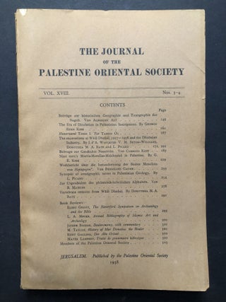 Item #H28043 Journal of the Palestine Oriental Society. Vol. XVIII no. 3-4, 1938. Albrecht Alt
