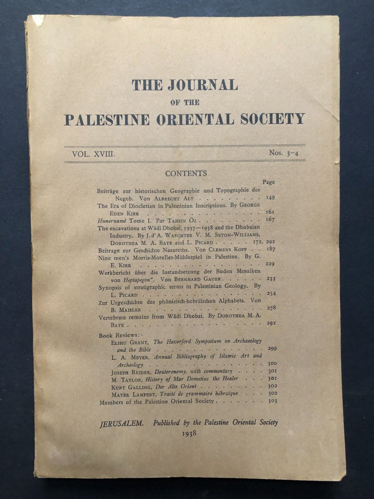 Item #H28043 Journal of the Palestine Oriental Society. Vol. XVIII no. 3-4, 1938. Albrecht Alt.