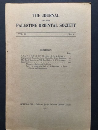 Item #H28050 Journal of the Palestine Oriental Society. Vol. XI no. 2, 1931. L. A. Mayer