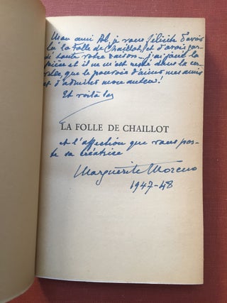 La Folle de Chaillot - inscribed by Marguerite Moreno to Edmond Roze