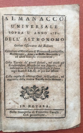Item #H2872 Almanacco Universale sopra l'Anno 1781. Dell' Astronomo Ottimo Osservator del...