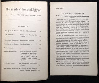 The Annals of Psychical Science, August 1906, Vol. IV no. 20