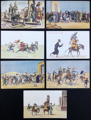 Item #H33613 7 ca. 1920 Humour in Egypt postcards satirizing tourists. R. Strekalovsky
