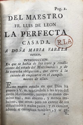 La Perfecta Casada, nuevamente ilustrada y corregida por Fray Luis Galiana