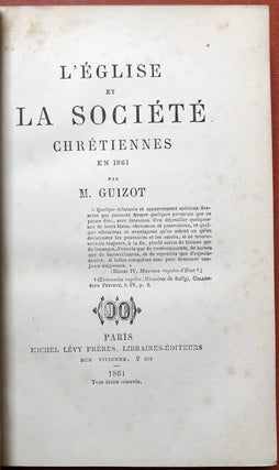 Item #H3429 L'Eglise et La Societe Chretiennes en 1861. Guizot, Francois