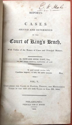 Item #H3580 Reports of Cases Argued and Determined in the Court of King's Bench...Vol. V,...