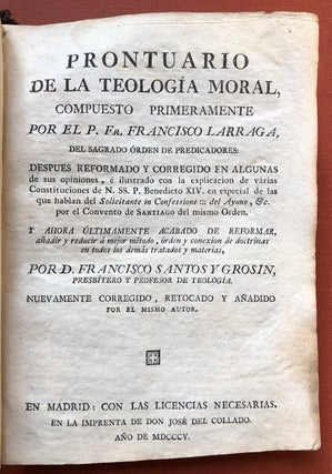 Item #H3841 Prontuario de la Teologia Moral. Francisco Larraga