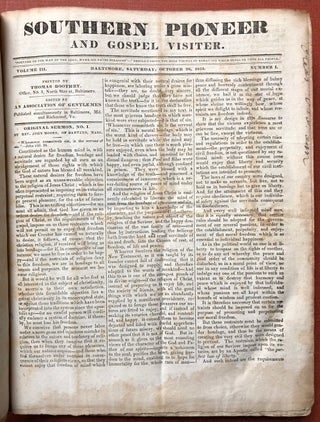 The Southern Pioneer and Gospel Visiter [a.k.a.] The Balitmore Southern Pioneer and Richmond Gospel Visiter, Vol III no. 1 October 26, 1833 - Vol. IV no. 38 July 18, 1835