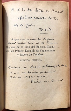 Historia de la Vida del Buscon, Llamado Don Pablos; Exemplo de Vagamundos y Espejo de Tacanos - inscribed by the editor, Rose