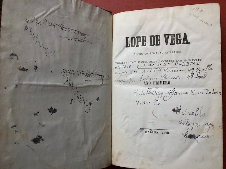 Item #H4038 Lope de Vega, Periodico Semanal Literario (Vol. I nos. 1-39, 1863). Antonio Carrion, ed.