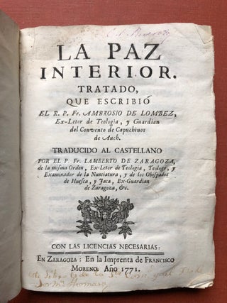 Item #H4255 La paz interior, tratado que escribio...traducido al castellano por el P. Fr....