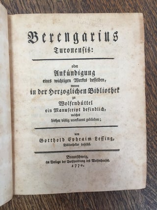 Berengarius Turonensis, oder, Ankündigung eines wichtigen Werkes... (1770) BOUND WITH: Wie die Alten den Tod gebildet (1769)