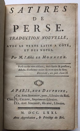 Item #H4456 Satires de Perse. Traduction Nouvelle, Avec le Texte Latin a Coté, et des Notes, par...