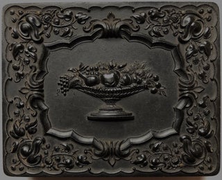 Item #H4470 Lovely half plate fruit bowl union case with two daguerreotypes of familes, ca. 1850....