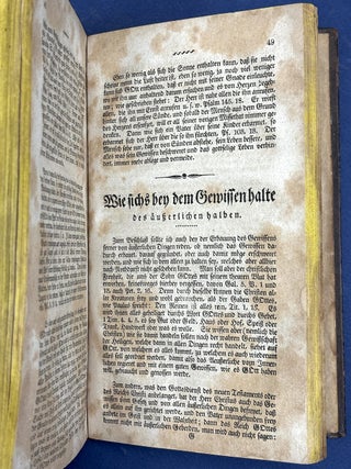 3 books in one 1819-1820 published in Allentown PA: Von der Himmlischen Arzeney, Oder dass Jesus Christus Der wahre Arzt, und der Arme s&uuml;ndhafte Mensch der Patient, Verwundete oder Kranke sey. BOUND WITH: Von Dreyerley [Dreierley] Leben der Menschen Und was ein rechtschaffen Christliches Leben sey; Desgleichen Von guten Werken, ihrer Belohnung, und vom rechten Gottesdienste. AND: Einige Christliche und lehrreiche Send-Briefe