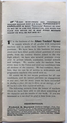 Albany Teachers' Agency (1902) brochure advertising their teacher placement / employment services