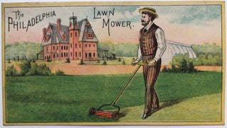 Item #H4958 1885 trade card price list for Philadelphia Lawn Mowers with chromolithograph image....