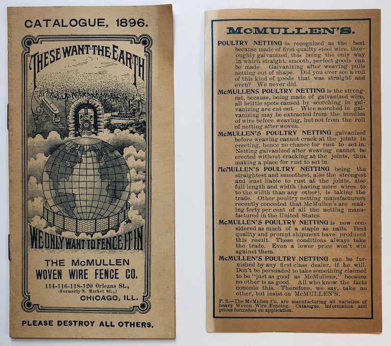 Item #H4959 1896 Catalogue, 'These Want the Earth. We Only Want to Fence it In' - The McMullen Woven Wire Fence Co. The McMullen Woven Wire Fence Co.