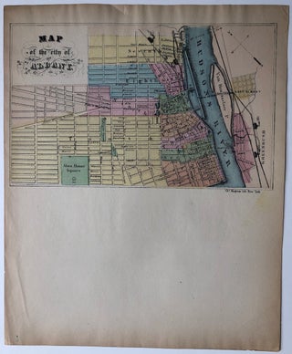 5 Charles Magnus 1860s-70s letterhead views/maps: The Merchants Exchange, New York; Map of the City of Albany; Map of the City of Buffalo, View of Troy, NY; View of Louisville, KY