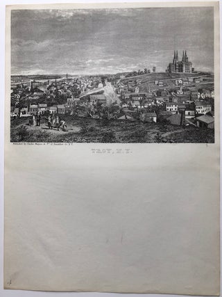 5 Charles Magnus 1860s-70s letterhead views/maps: The Merchants Exchange, New York; Map of the City of Albany; Map of the City of Buffalo, View of Troy, NY; View of Louisville, KY