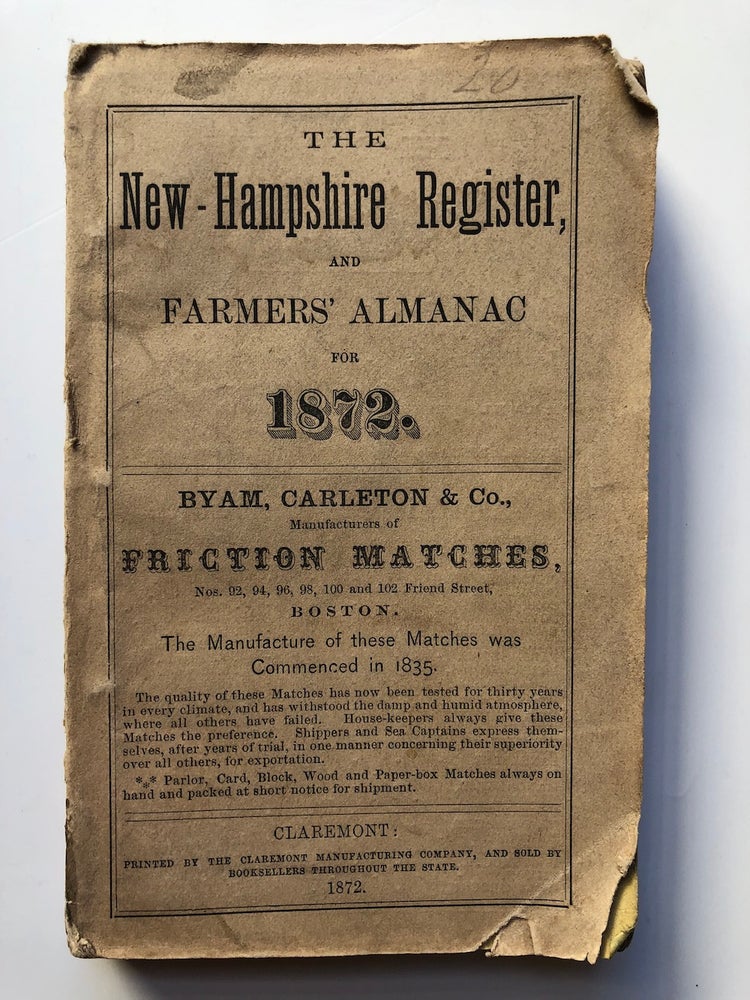 Item #H5022 The New Hampshire Register Farmers' Almanac, and Business Directory for 1872. New Hampshire.