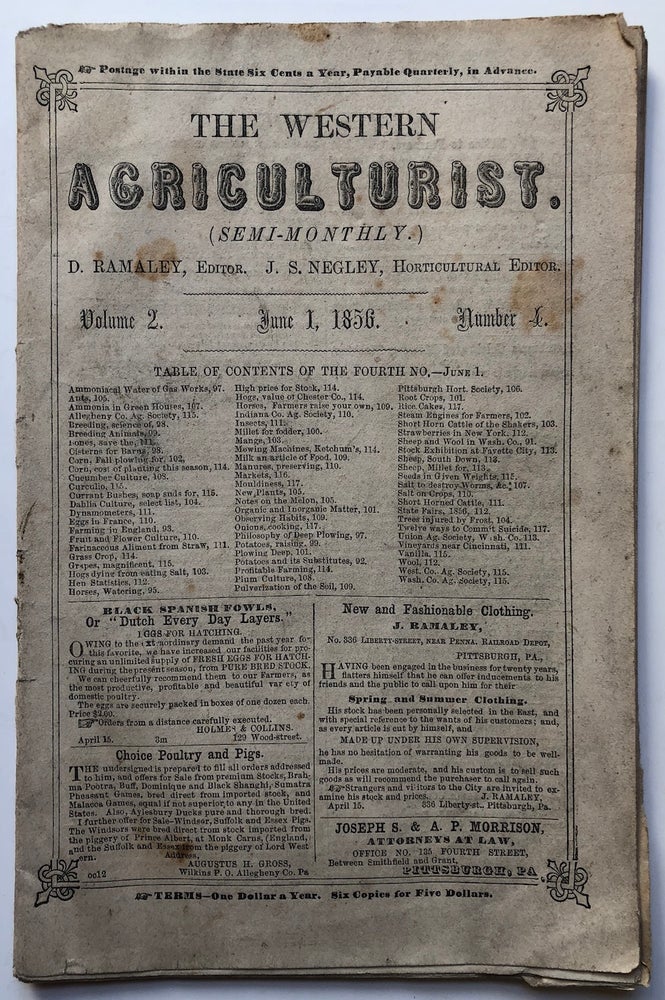 Item #H5080 The Western Agriculturist, Vol. 2, No. 4, June 1, 1856. D. Ramaley, eds J. S. Negley.