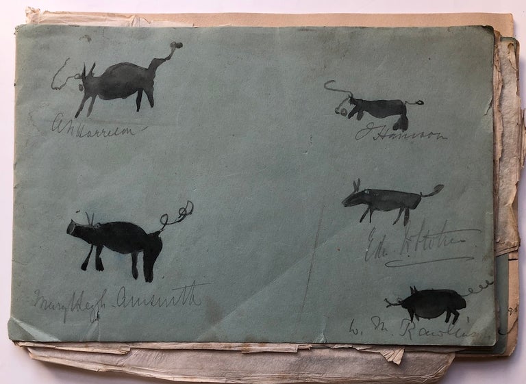 Item #H5099 Unique hand pictured book of drawings of PIGS - done with eyes closed! 1893-1895. Homemade book.