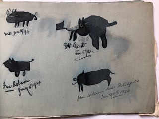 Unique hand pictured book of drawings of PIGS - done with eyes closed! 1893-1895