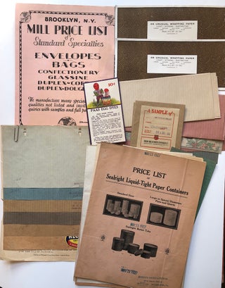 Item #H5110 1922-1028 Lot of price lists, flyers, samples and brochures on WRAPPING PAPER,...