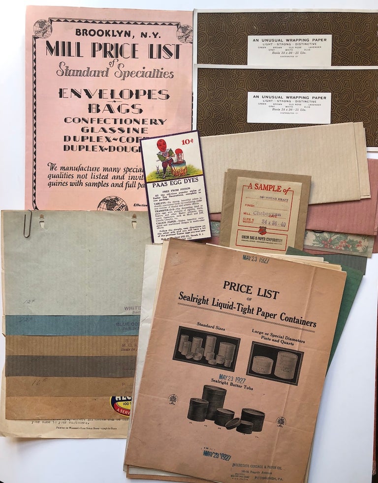Item #H5110 1922-1028 Lot of price lists, flyers, samples and brochures on WRAPPING PAPER, ENVELOPES, BAGS and other paper supplies. etc Wrapping paper.