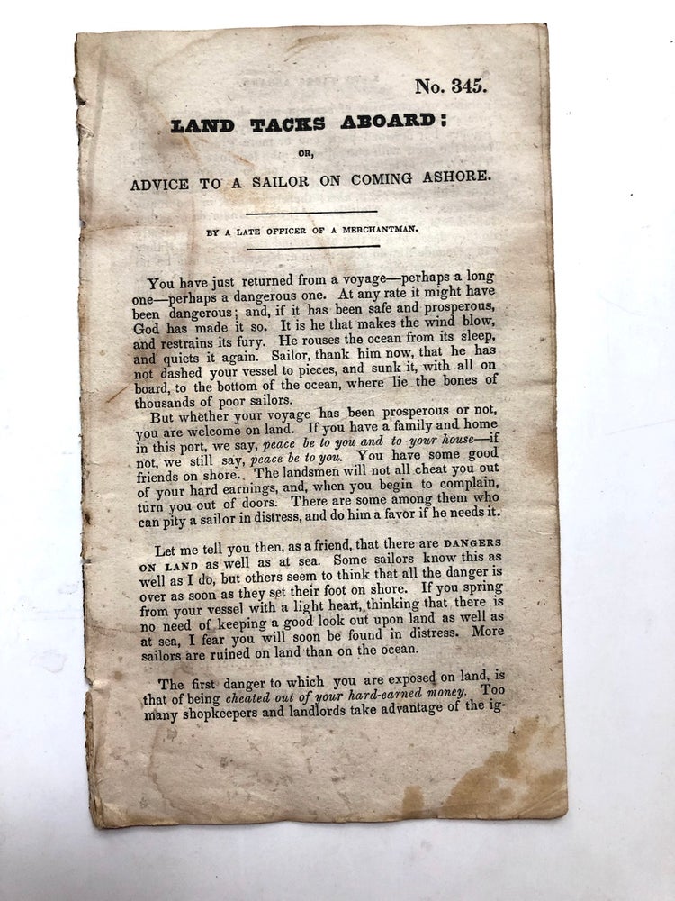 Item #H6126 Land Tacks Aboard; or, Advice to a Sailor on Coming Ashore. A Late Officer of a. Merchantman.