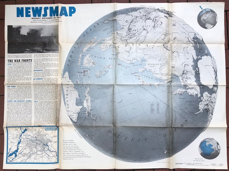 Item #H6465 NEWSMAP, 47 x 35 inch news poster, double-sided, November 29, 1943: "Surprise...a Powerful Weapon. WW II, U. S. Government.