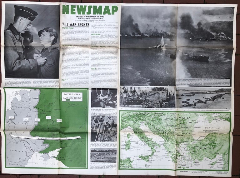 Item #H6473 NEWSMAP, 47 x 35 inch news poster, double-sided, November 22, 1943: The World, a Polar Projection. WW II, U. S. Government.