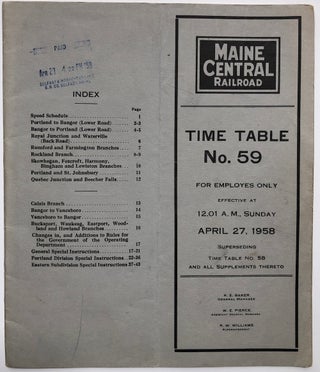 Item #H6525 Maine Central Railroad Time Table No. 59, effective at...April 27, 1958. Maine...