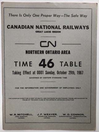 Item #H6527 Canadian National Railways Great Lakes Region, Northern Ontario Area Time Table no....