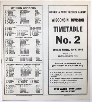 Item #H6532 Chicago and North Western Railway, Wisconsin Division, Timetable No. 2...May 6, 1968....
