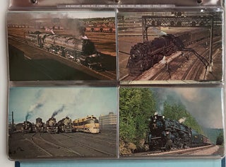 Large binder containing 123 postcards of trains, locomotives, stations, etc., mainly from ca. 1965-1975