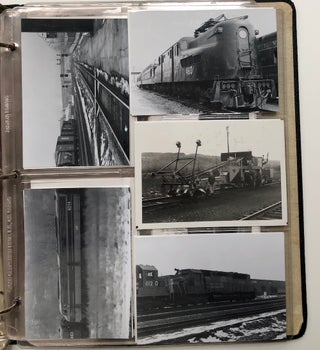 Item #H6542 Binder with 74 b&w original photos of trains, tracks, locomotives, stations, etc. ca....