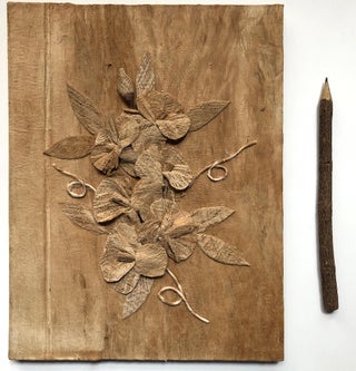 Large wooden blank notebook on mulberry paper with elaborate floral decoration to front cover using all natural materials