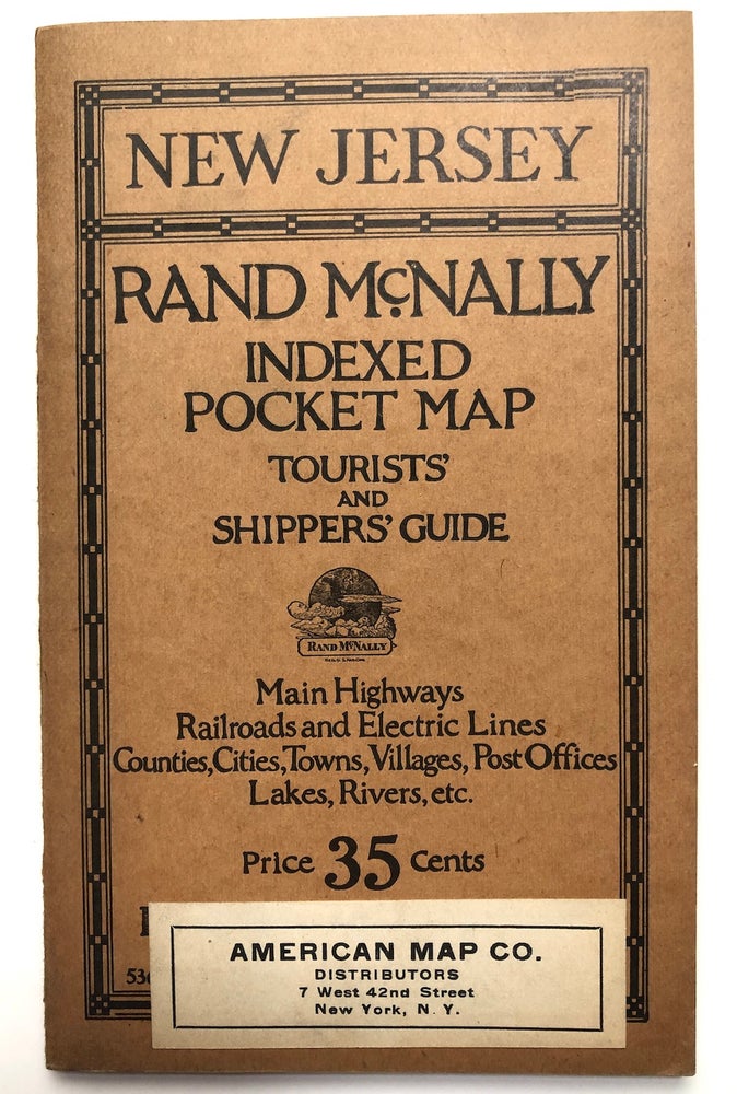 Item #H7263 Rand McNally Indexed Pocket map, Tourists' and Shippers' guide of New Jersey -- railroads, electric lines, post offices, express, telegraph and mail service; counties, municipal townships, cities, towns, villages, rivers, lakes, islands, creeks, etc., air service landing fields, population according to the latest official census, main highways. Rand McNally Co.