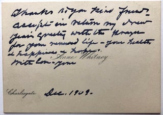 Item #H7547 1909 short note of thanks on her engraved calling card. Anne Whitney, Artist and poet