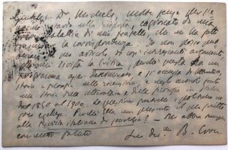Item #H7717 1904 autograph note on La Critica postcard to Robert Michels, Italian sociologist,...
