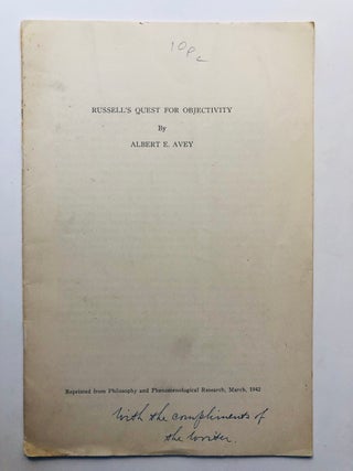 Item #H7979 Russell's Quest for Objectivity - inscribed; offprint from Philosophy and...