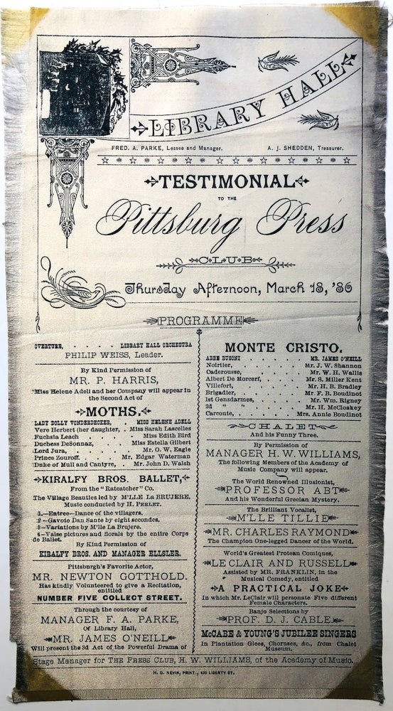 Item #H8007 Silk broadside program for the Library Hall testimonial to the Pittsburg Press...March 18, 1886. Pittsburgh.
