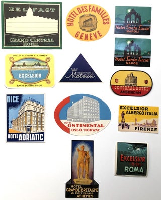 Item #H8218 1930s-40s unused labels for luggage: Hotel Excelsior (Rio); Grande Bretagne (Athens);...