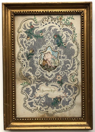 2 large devotional Valentines of the mid-18th century, framed, probably German.
