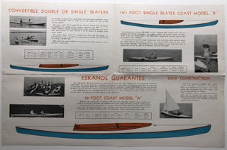 2 pictorial brochures for Eskanoe Kayaks, assembly instructions, blueprint of kayak, plus 1938 order for a Kayak, etc., with 4pp brochure for Kayak Boat Company, order form, price list, pinned to a carbon of the typed order