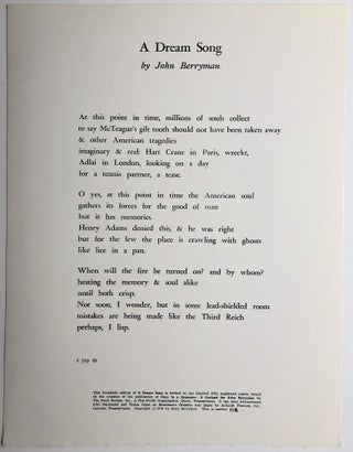 Item #H8267 A Dream Song (broadside limited to 150 numbered copies). John Berryman