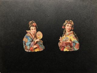 Item #H8274 1890s elaborate die-cut chromolithograph of two Japanese women. N/a