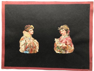 Item #H8275 1890s elaborate die-cut chromolithograph of two Japanese women. N/a
